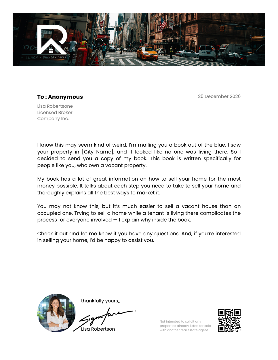 Vacant Cover letter - BrokerEntrepreneur & Industry Leader